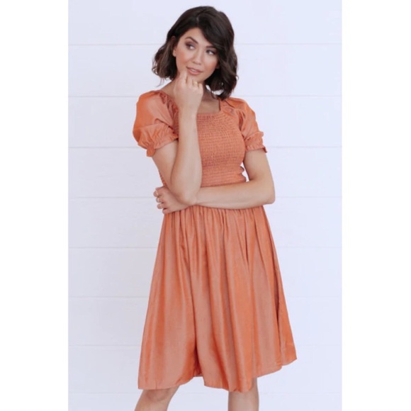Mikarose Dresses & Skirts - Mikarose Spencer Smocked Midi Orange Dress Medium